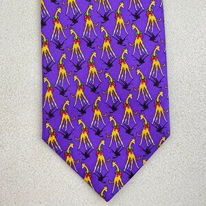 Vintage Giraffe with Wreath Holiday Tie 90s Safari Animal Christmas Silk Necktie